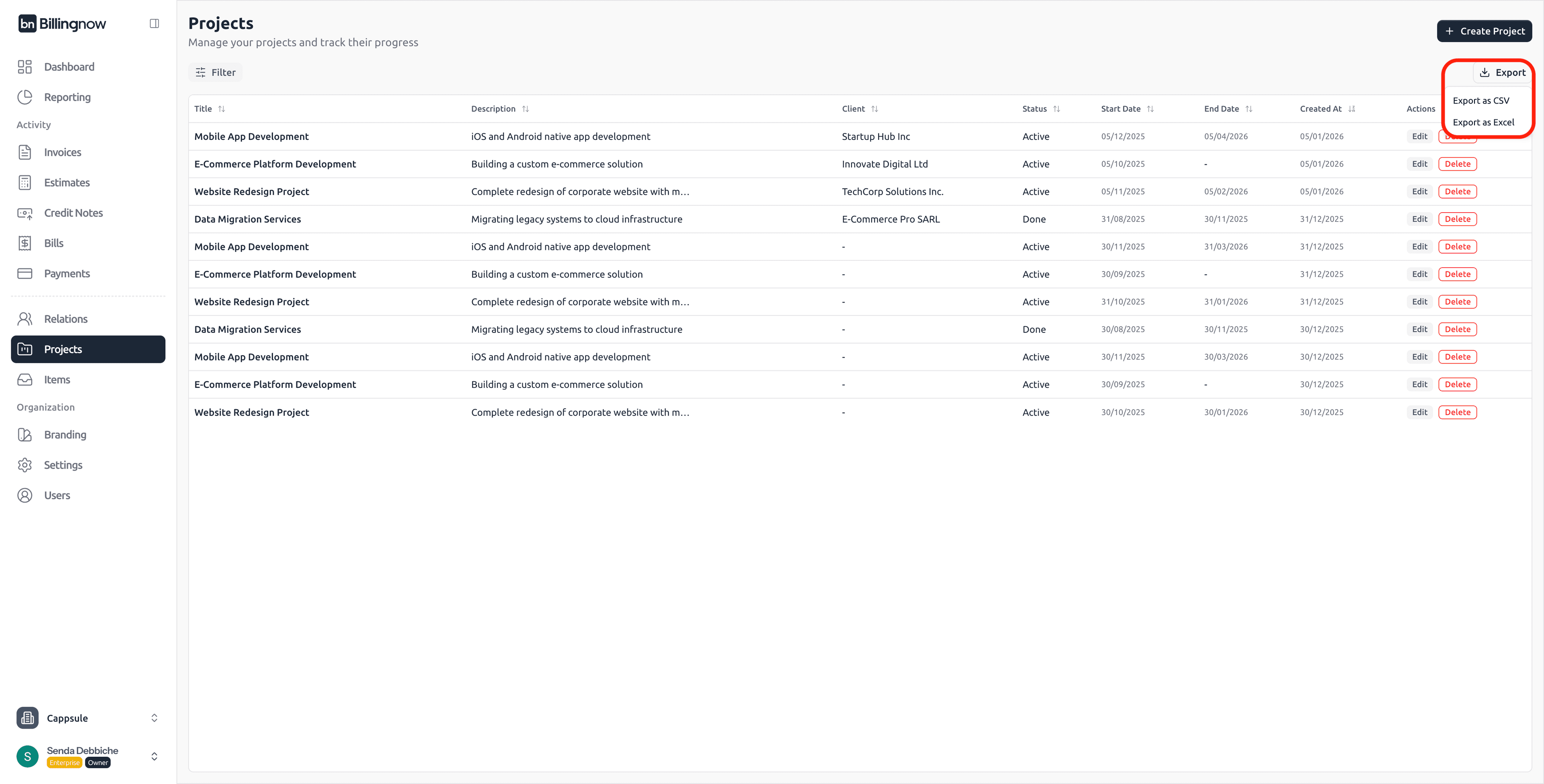 projects-export